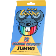 Creioane colorate Jumbo 12 buc preascutite pentru copii, Soricelul Chitibus